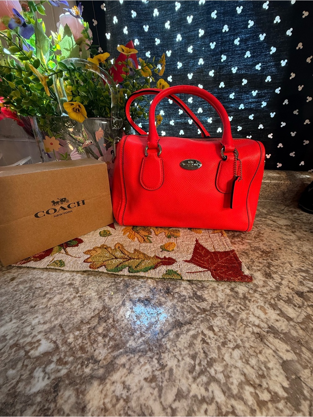 Coach fluorescent pink Leather Satchel with Polished Hardware